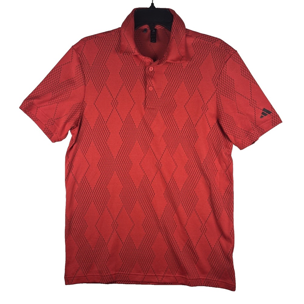 Adidas Polo Shirt Mens Small Red Geometric Golf Performance Short Sleeve
